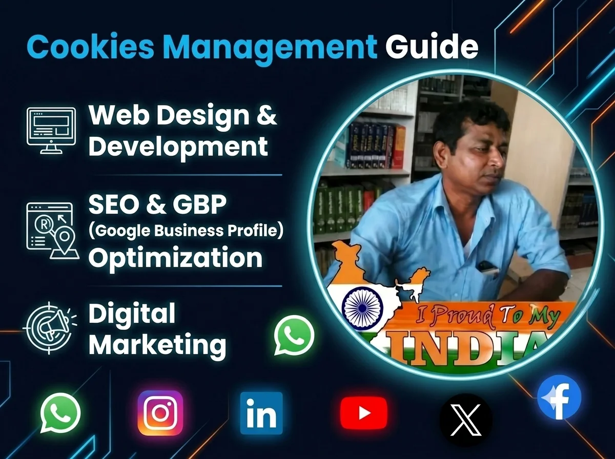 Cookies Management Guide banner showcasing Web Design, SEO, GBP Optimization, and Digital Marketing Services by Mdaliakher
